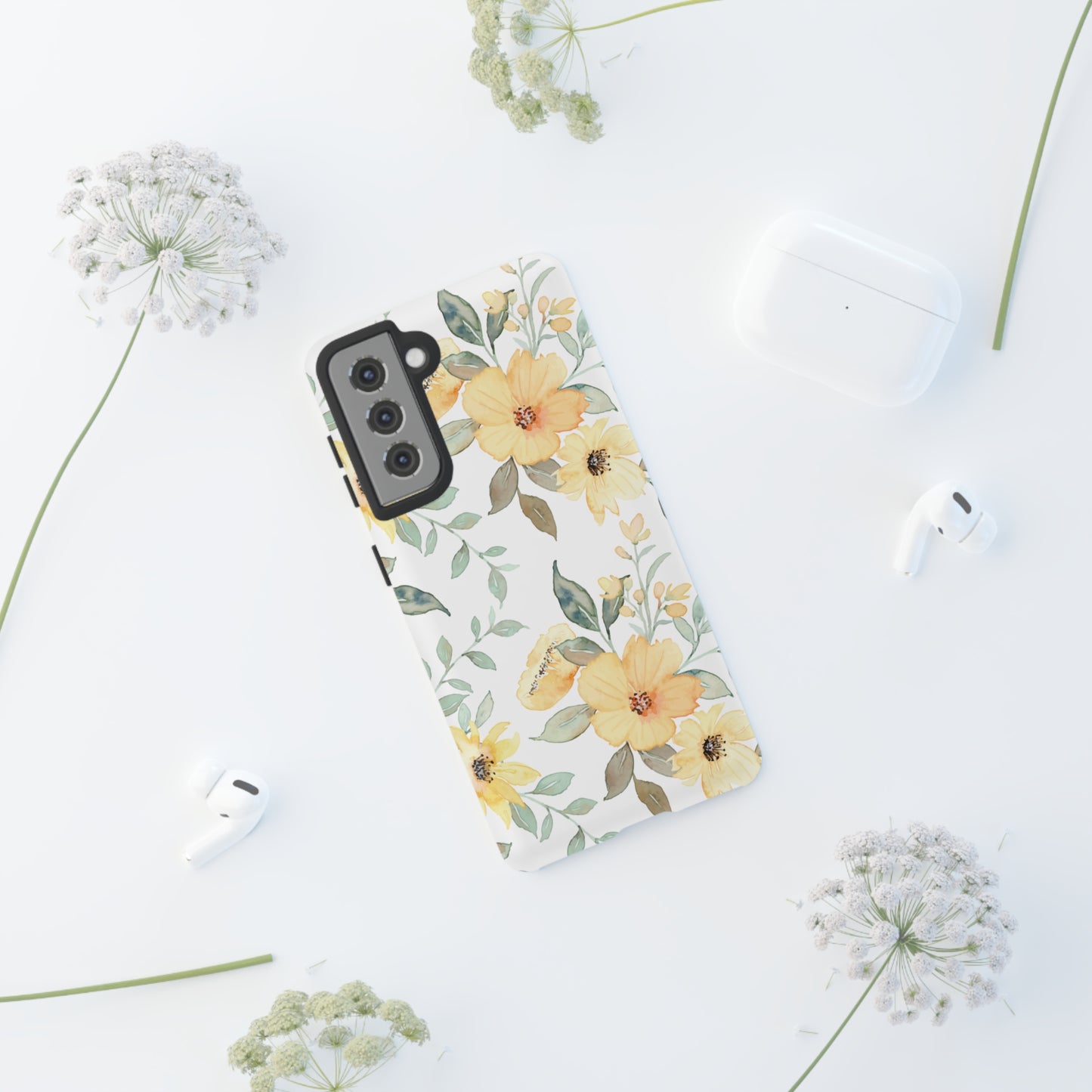 Floral Phone case fits iPhone Samsung Galaxy Google Pixel - Yellow