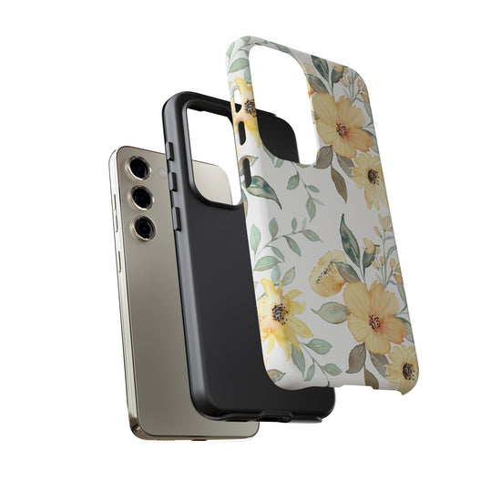 Floral Phone case fits iPhone Samsung Galaxy Google Pixel - Yellow