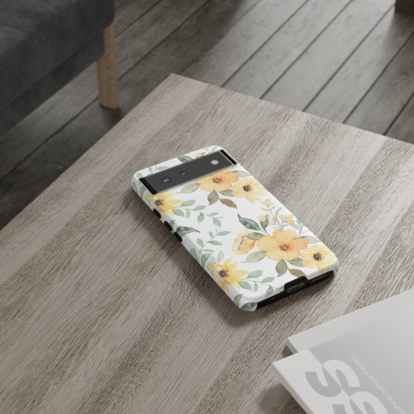 Floral Phone case fits iPhone Samsung Galaxy Google Pixel - Yellow