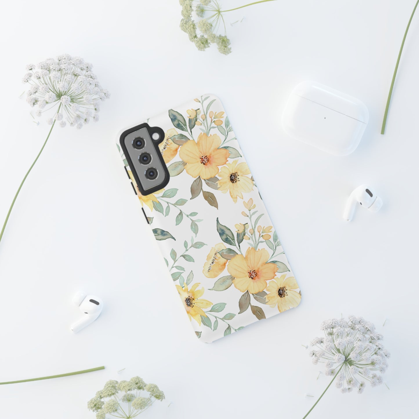 Floral Phone case fits iPhone Samsung Galaxy Google Pixel - Yellow