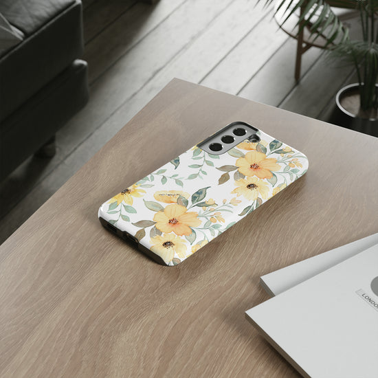 Floral Phone case fits iPhone Samsung Galaxy Google Pixel - Yellow