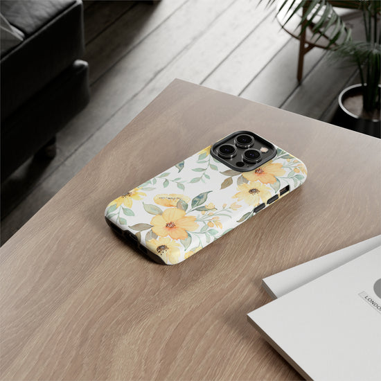 Floral Phone case fits iPhone Samsung Galaxy Google Pixel - Yellow