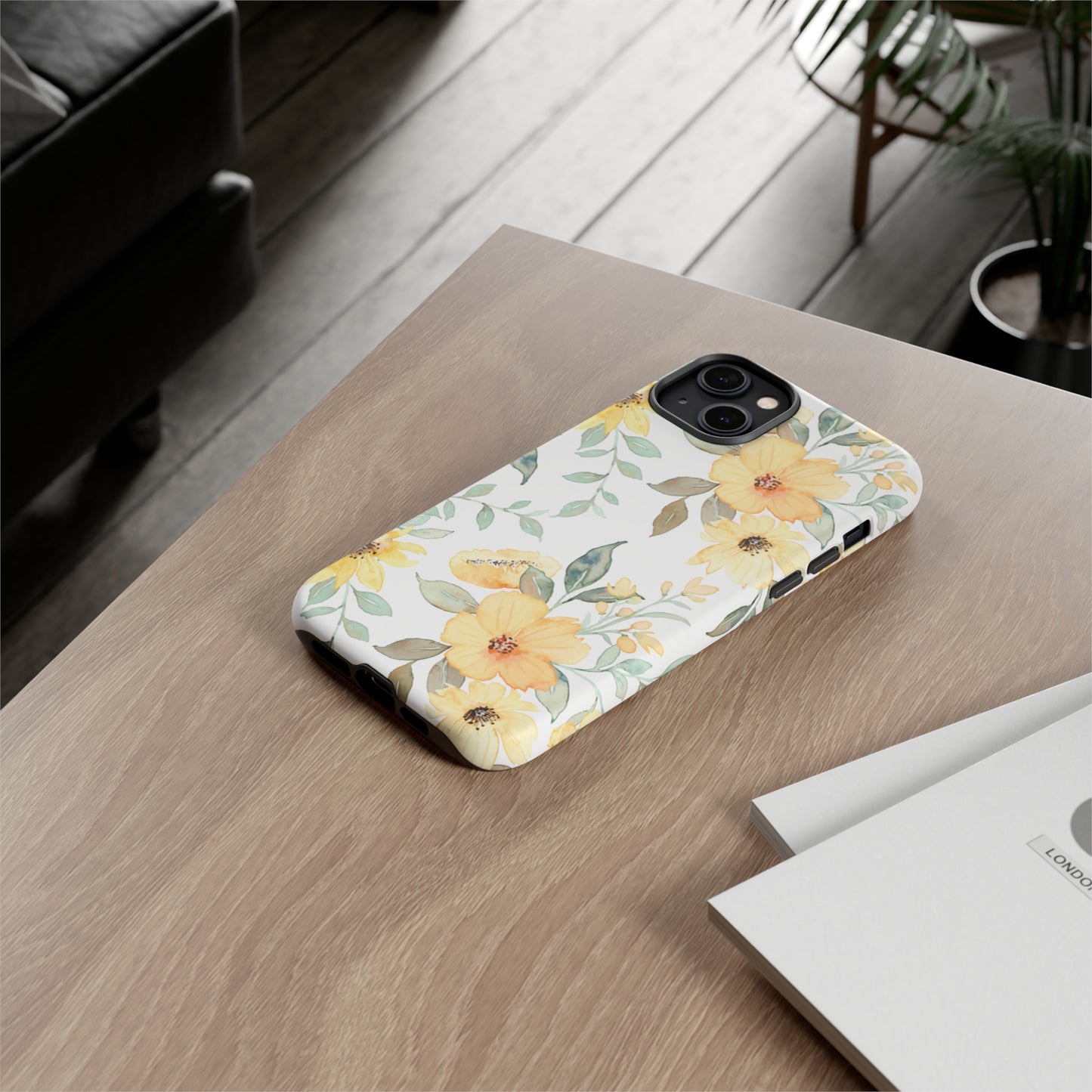 Floral Phone case fits iPhone Samsung Galaxy Google Pixel - Yellow