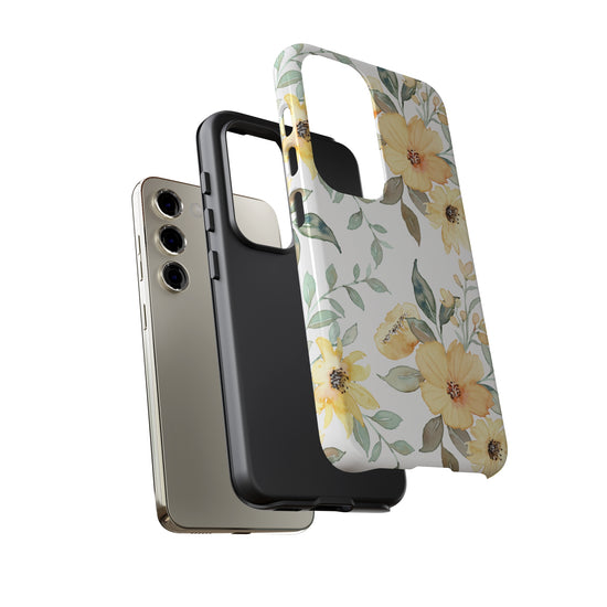 Floral Phone case fits iPhone Samsung Galaxy Google Pixel - Yellow