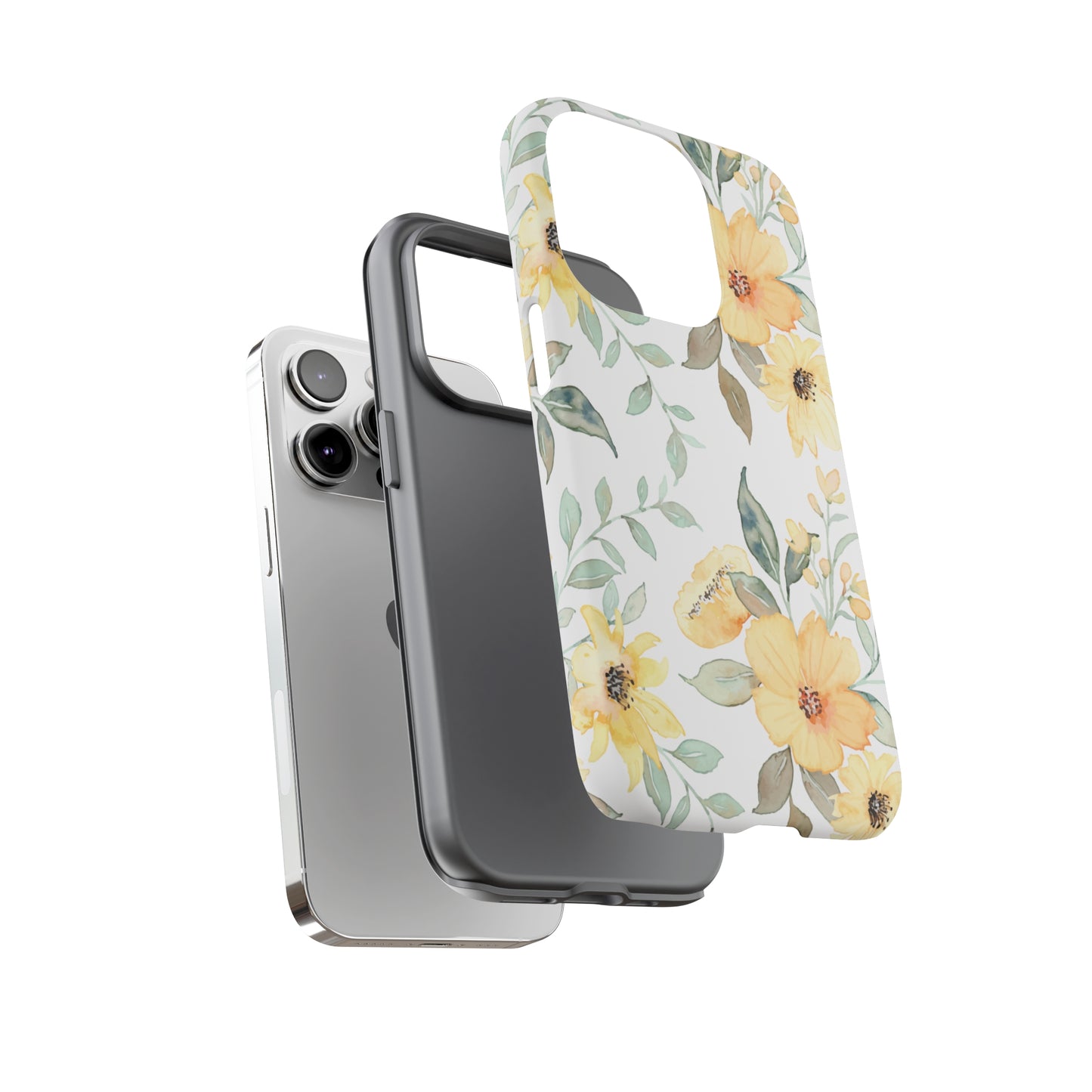 Floral Phone case fits iPhone Samsung Galaxy Google Pixel - Yellow