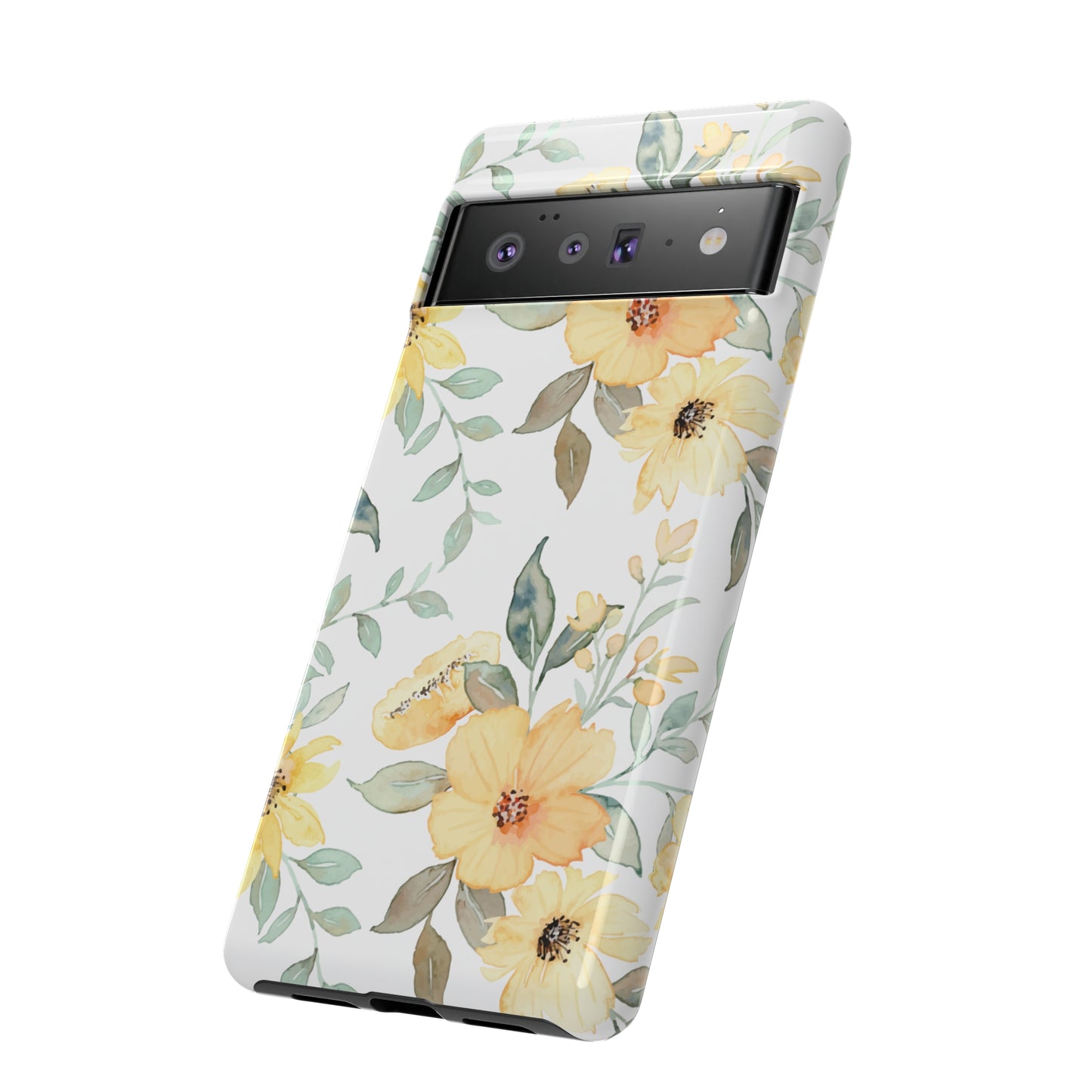 Floral Phone case fits iPhone Samsung Galaxy Google Pixel - Yellow