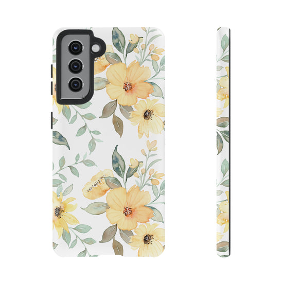 Floral Phone case fits iPhone Samsung Galaxy Google Pixel - Yellow