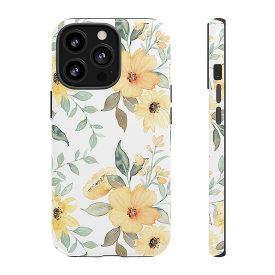 Floral Phone case fits iPhone Samsung Galaxy Google Pixel - Yellow