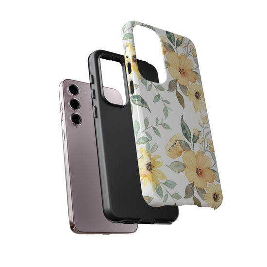 Floral Phone case fits iPhone Samsung Galaxy Google Pixel - Yellow