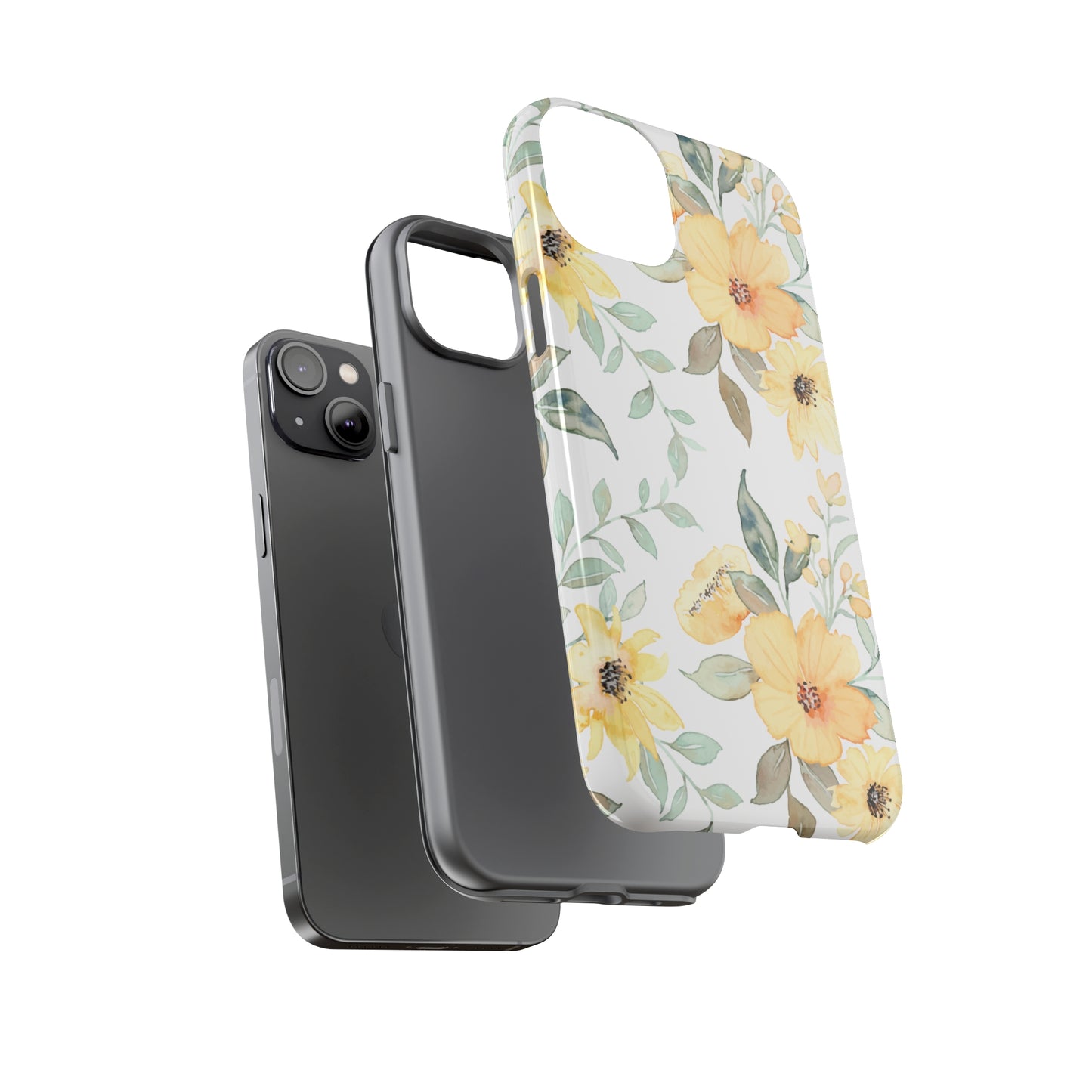 Floral Phone case fits iPhone Samsung Galaxy Google Pixel - Yellow