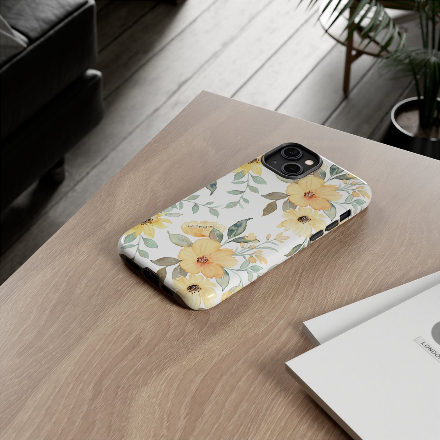 Floral Phone case fits iPhone Samsung Galaxy Google Pixel - Yellow