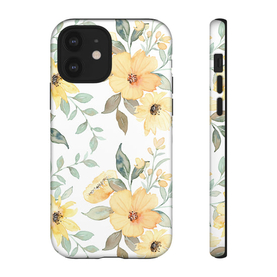 Floral Phone case fits iPhone Samsung Galaxy Google Pixel - Yellow