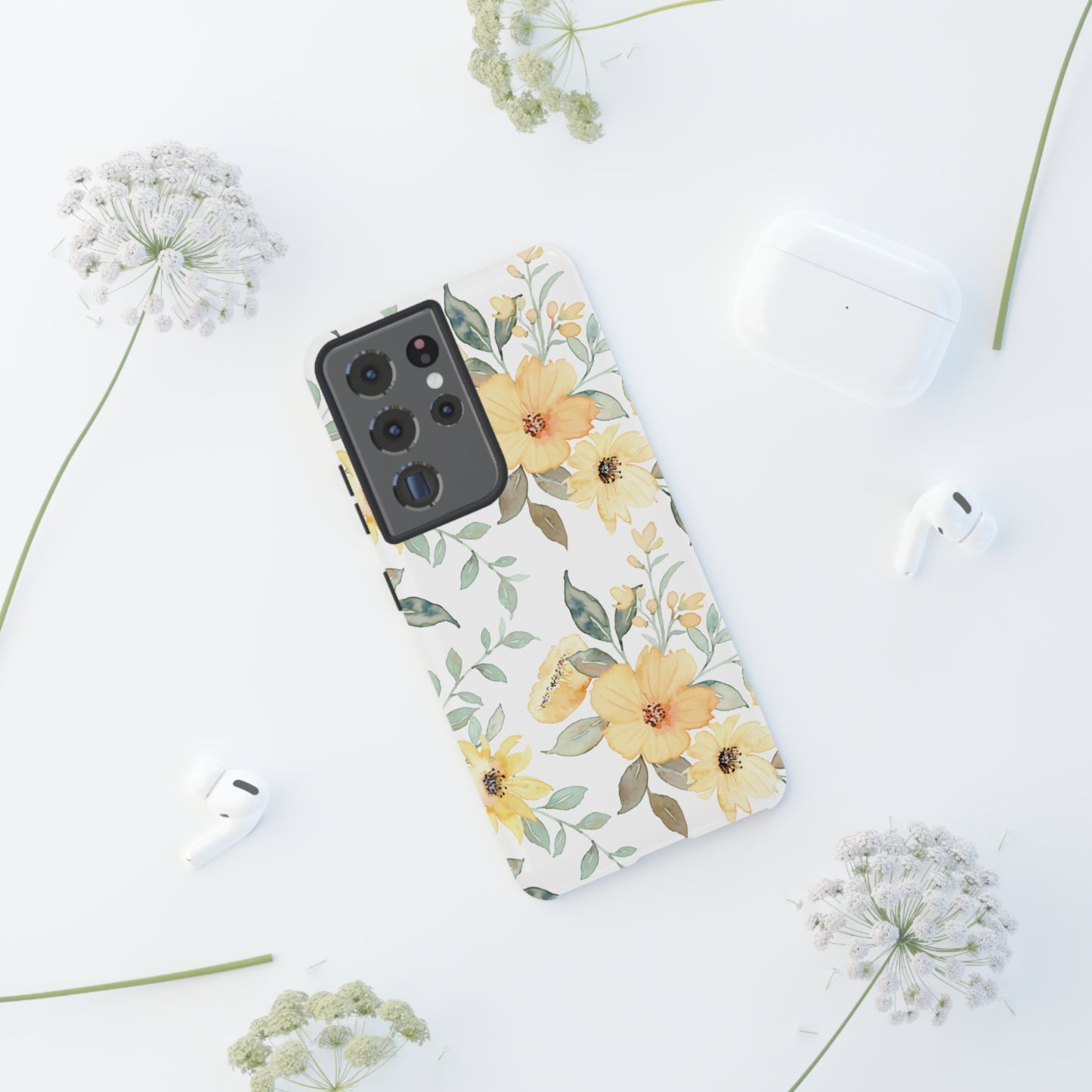 Floral Phone case fits iPhone Samsung Galaxy Google Pixel - Yellow