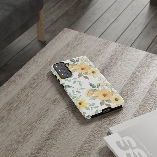 Floral Phone case fits iPhone Samsung Galaxy Google Pixel - Yellow