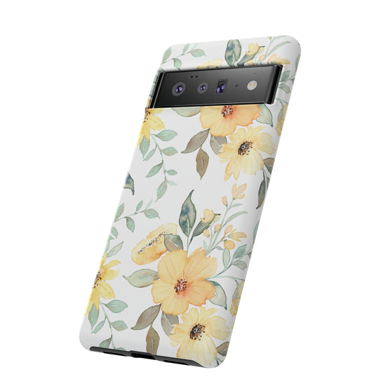 Floral Phone case fits iPhone Samsung Galaxy Google Pixel - Yellow