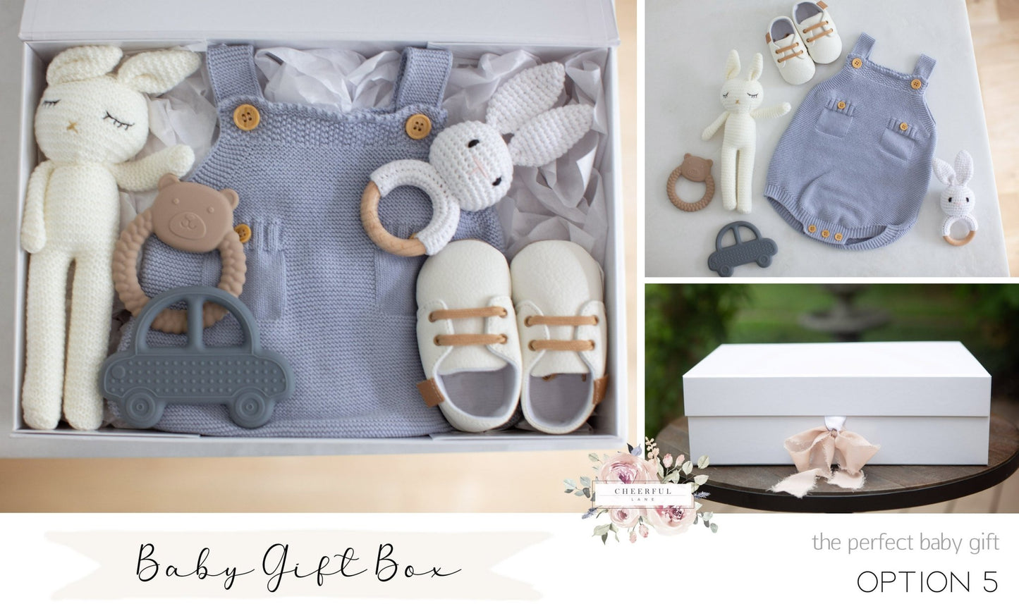 Welcome Baby Gift Box Set with personalized gift tag - Cheerful Lane