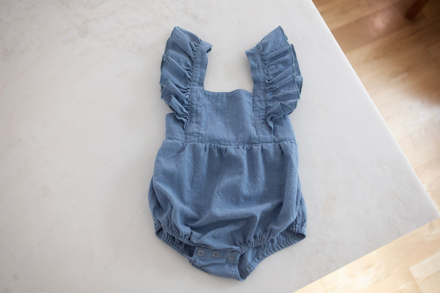 Load image into Gallery viewer, Blue Baby Girl Romper - Baby Girl One Piece Outfit - Cheerful Lane
