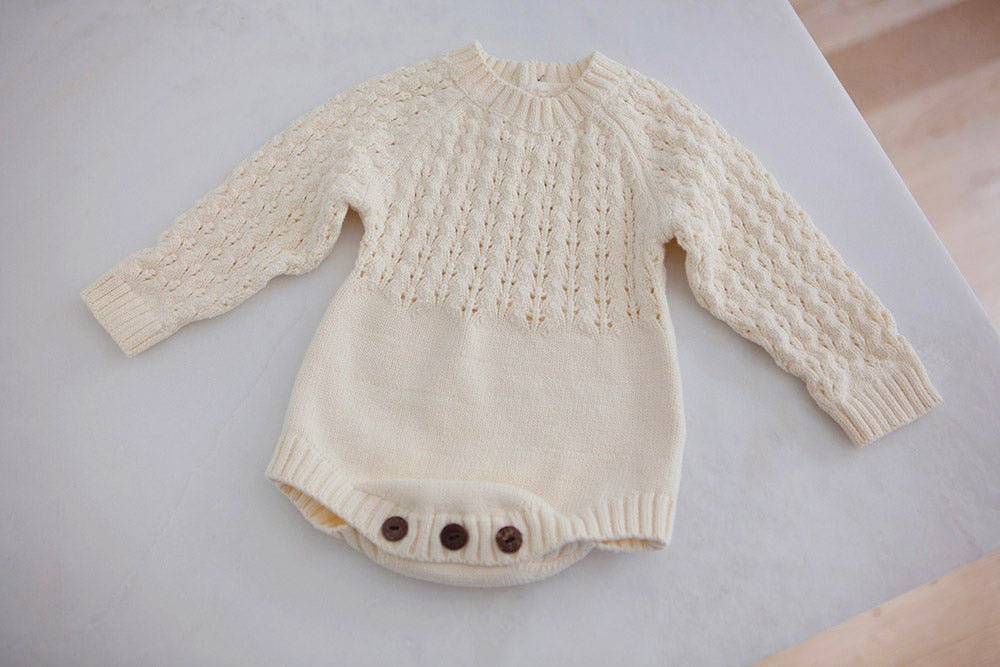 Cream Knit Romper for Baby Girl - Cheerful Lane