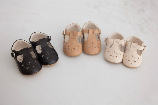 Mary Jane Baby Crib Shoes - Cream, Sand or Black - Cheerful Lane