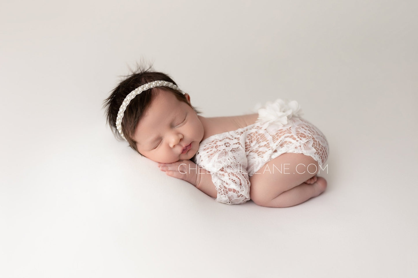 Newborn Photo Prop Lace Romper With Open Back - Cheerful Lane