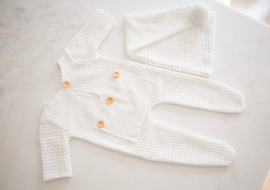 Newborn Photography Prop Knitted Newborn Romper and Hat Set - Newborn Prop - Cheerful Lane