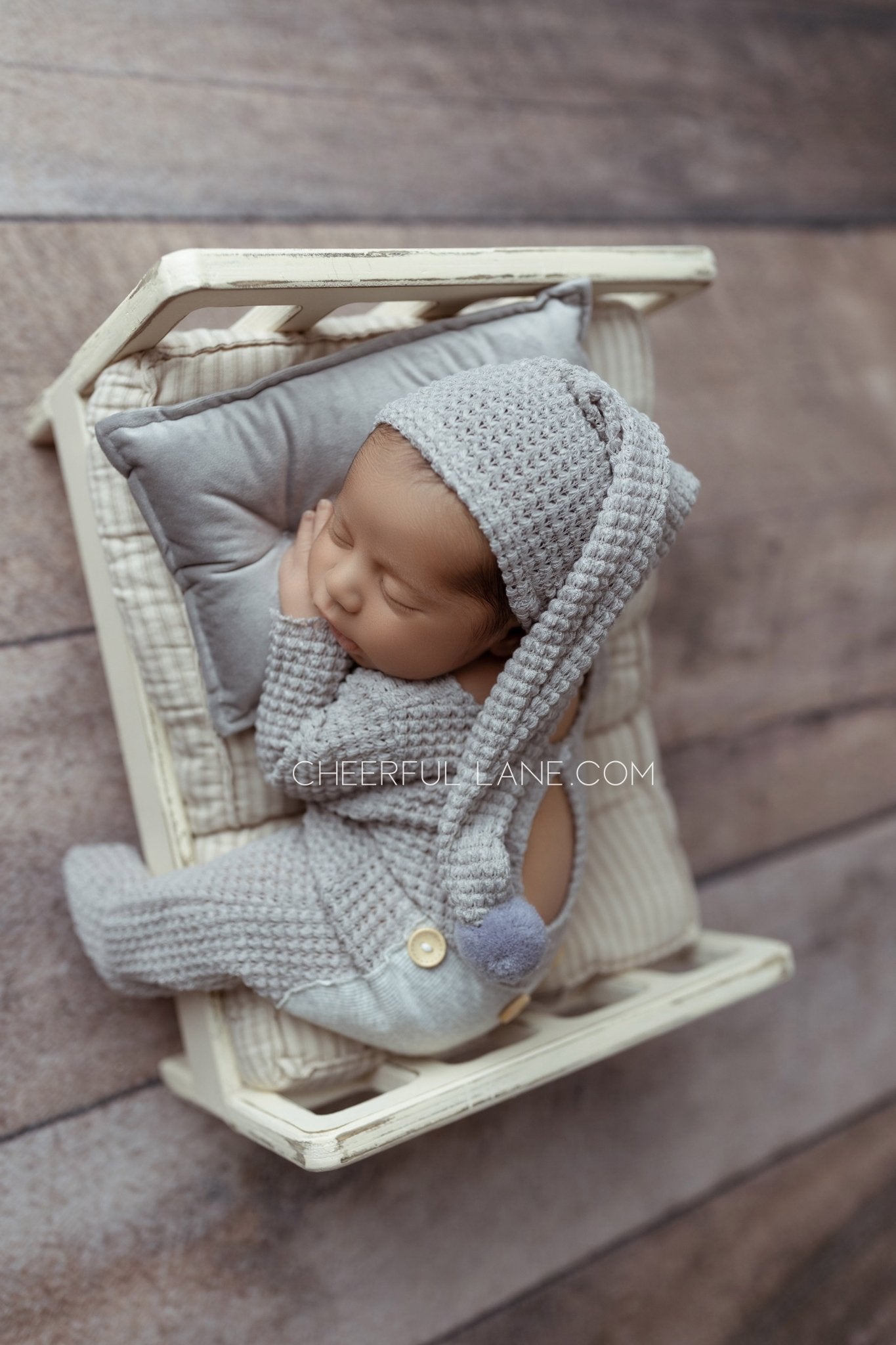 Newborn Photography Prop White Knitted Newborn Romper and Hat Set - Newborn Prop - Cheerful Lane