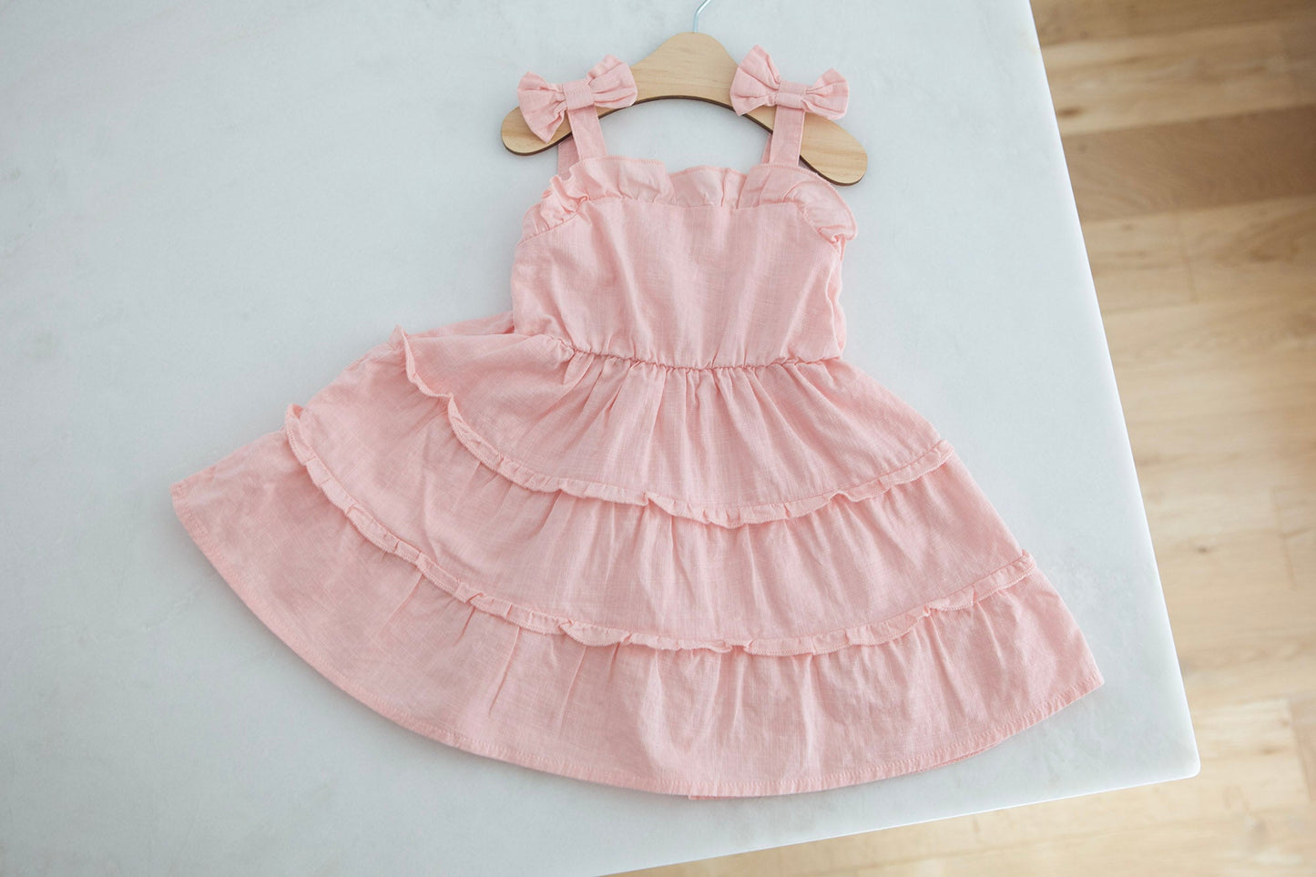 Pink Baby Dress with bows on shoulders - Baby Girl Dress - Cheerful Lane